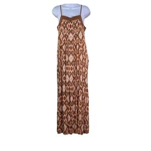 Xhilaration Womens Small Boho Geometric Ikat Print Maxi Dress Brown Orange S